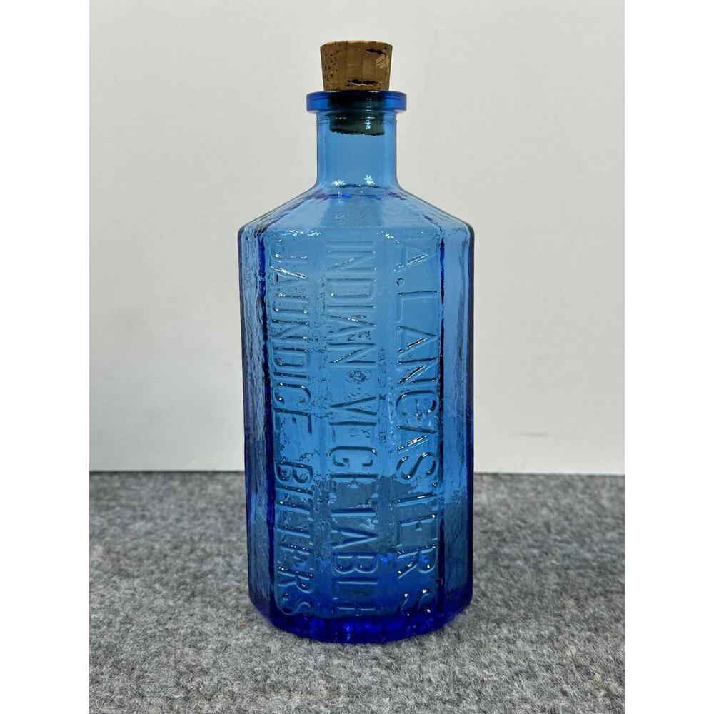 Lancaster‎ Indian  Jaundice Bitters Bottle Cobalt Blue Wheaton Glass 8.5" W/cork